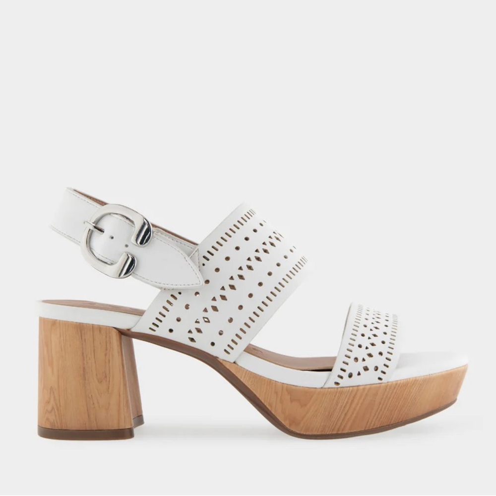 Aerosoles Camera Platform Sandal in Perforated White Faux Leather